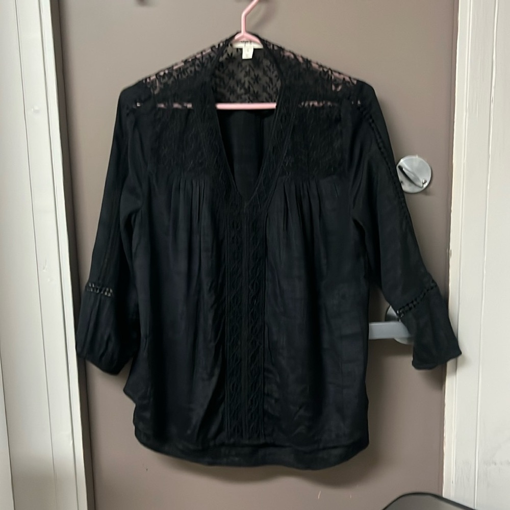 STYLE AND CO.Size small ladies deep black lovely lightweight two layer blouse .